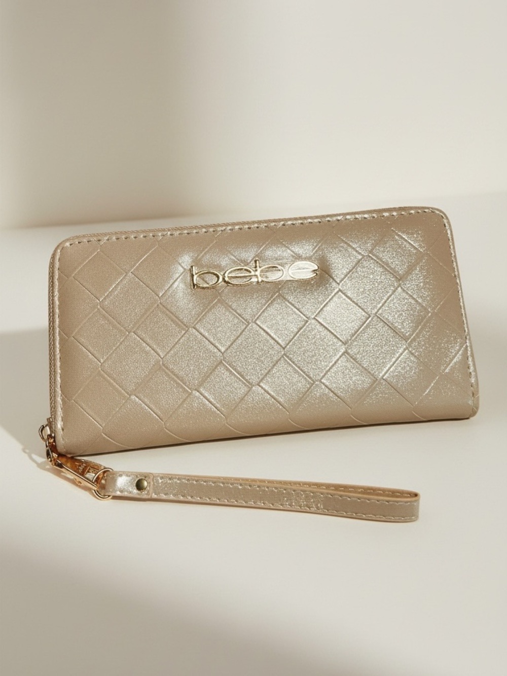 bebe Gold Quilted Zip-Around Wristlet Wallet for Women NEW - Picture 12 of 12